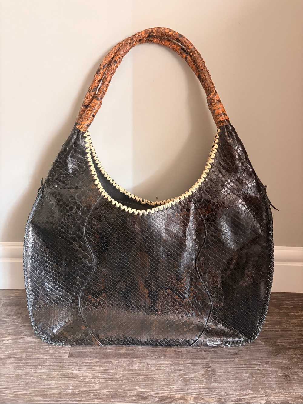 Large Handmade Python skin Hobo Bag